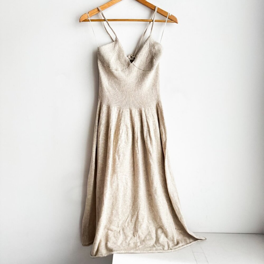 Free People Beach Oatmeal Beige Knit Midi Dress S - Picture 4 of 8